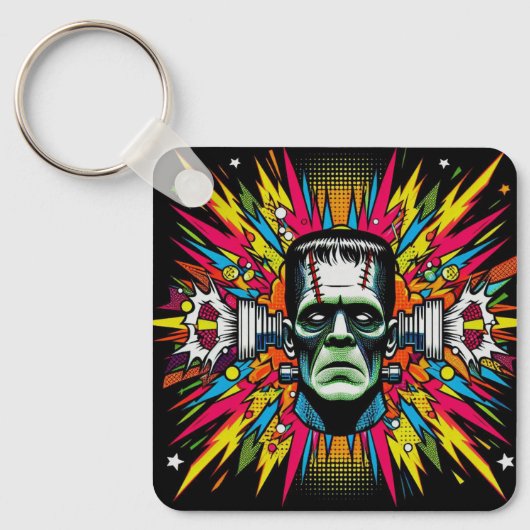 "Mind Blown Frankenstein" Aluminum Keychain キーホルダー (正面)