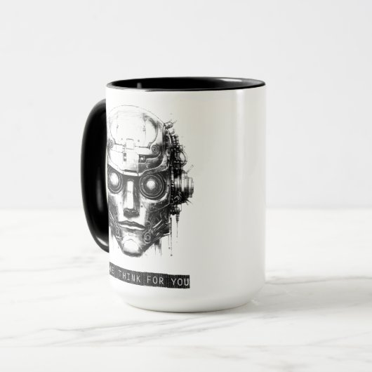 Mind Control Cyberpunk Robot Black Print マグカップ (正面左)