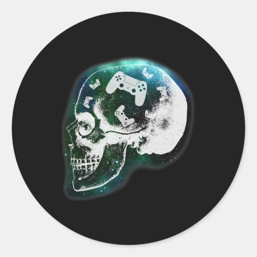 Mind Controller Skull Gaming Gamer Mens Boys Teens ラウンドシール (正面)