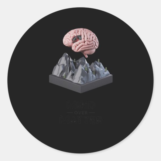 Mind Over 3D Brain and Mountain Sculpture Poster S ラウンドシール (正面)