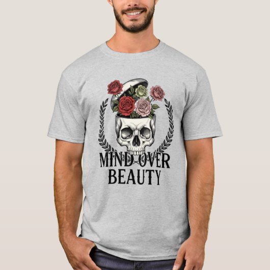 ​Mind Over Beauty Floral Skull Surreal Art T-Shirt Tシャツ (正面)