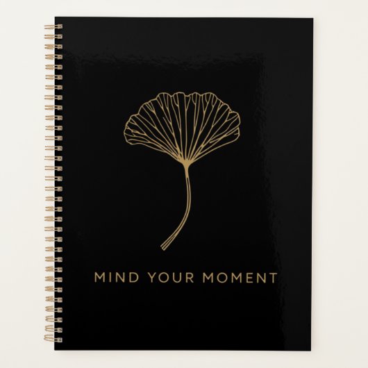 Mind Your Moment | Gold Ginkgo Leaf Minimalist Pla プランナー手帳 (正面)
