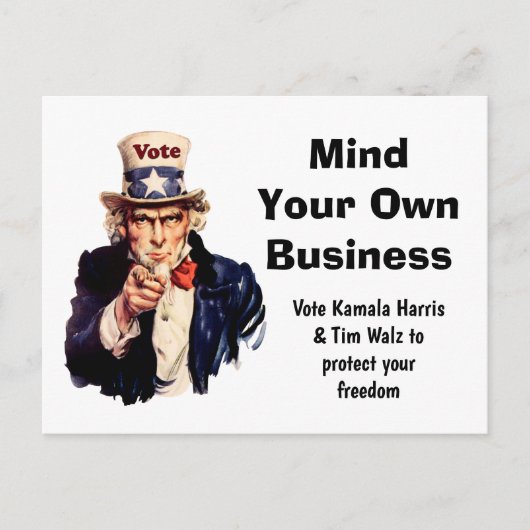 Mind Your Own Business Harris Walz 2024 ポストカード (正面)