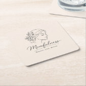 Mindful Mom Floral Line Art スクエアペーパーコースター (アングル)