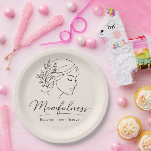 Mindful Mom Floral Line Art ペーパープレート (パーティー)