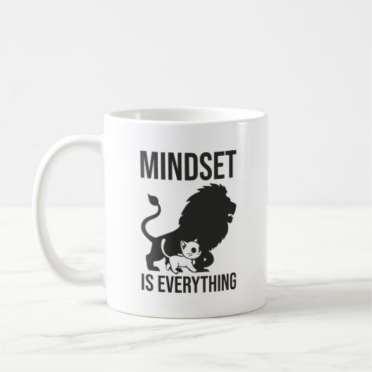 Mindset is Everything - Cat やる気を起こさせる Lion コーヒーマグカップ (左)