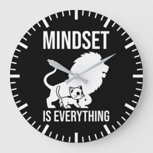Mindset is Everything - Cat やる気を起こさせる Lion ラージ壁時計