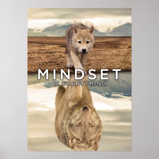 Mindset Is Everything - Desert Wolf Pup Reflection ポスター (正面)