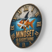 Mindset Is Everything Funny Goldfish Shark Fin ラージ壁時計 (傾斜)
