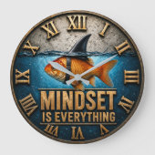 Mindset Is Everything Funny Goldfish Shark Fin ラージ壁時計 (正面)