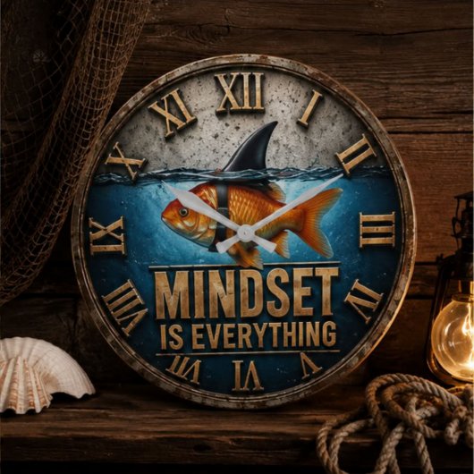 Mindset Is Everything Funny Goldfish Shark Fin ラージ壁時計