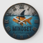 Mindset Is Everything Goldfish Shark Fin Funny ラージ壁時計 (正面)
