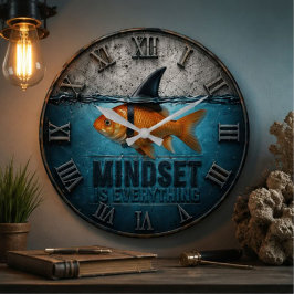 Mindset Is Everything Goldfish Shark Fin Funny ラージ壁時計