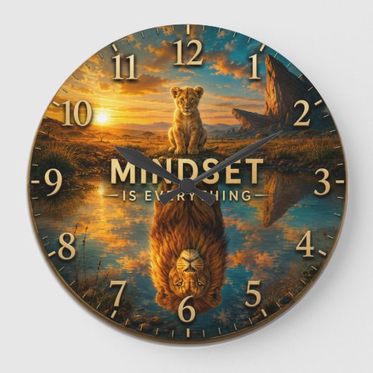 Mindset Is Everything Lion ラージ壁時計 (正面)