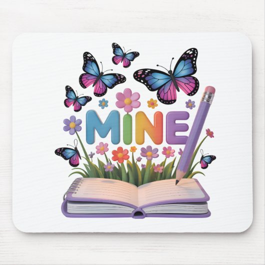 「MINE」蝶と花ノートデザイン マウスパッド (正面)