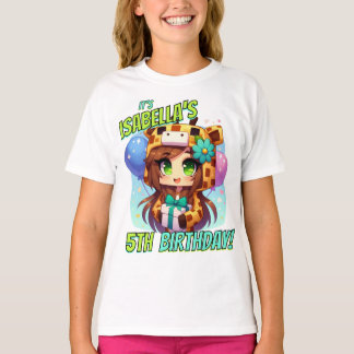 Minecraft誕生日、かわいい女の子、Minecrafter、パーティー Tシャツ