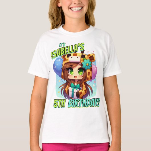Minecraft誕生日、かわいい女の子、Minecrafter、パーティー Tシャツ (正面)