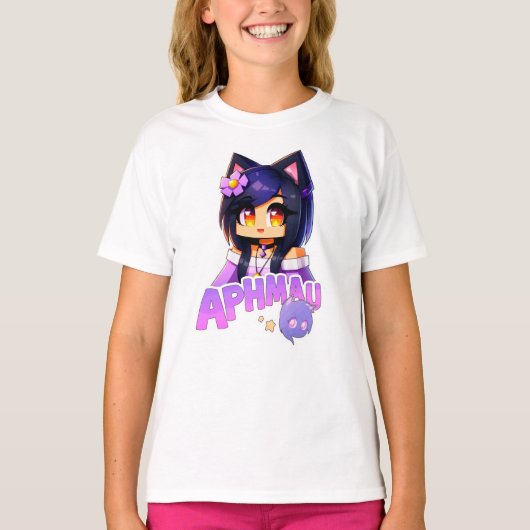 Minecraft Aphmau、かわいいYoutuber、ファンアート、ミュー、 Tシャツ (正面)