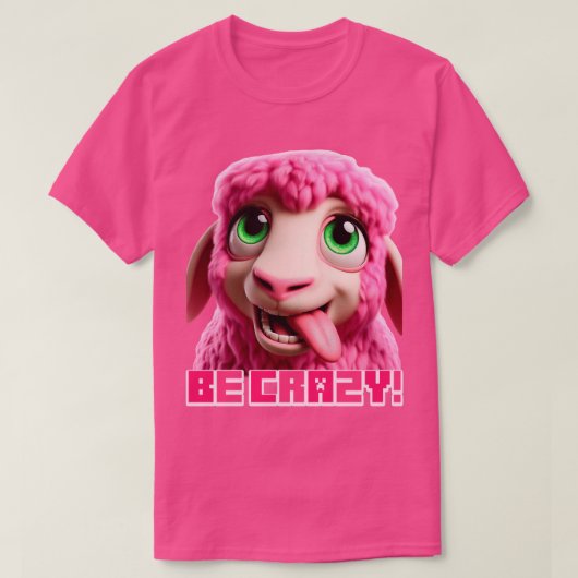 Minecraft "Be"熱狂する Minecrafterピンクの羊おもしろい Tシャツ (デザイン正面)