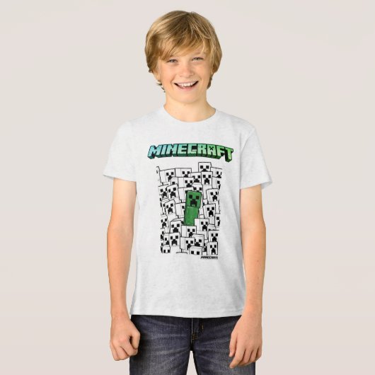Minecraft Boysメッシュプリントティー – 白 トライブレンドTシャツ (正面全面)