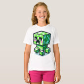 Minecraft Creeper、かわいい、Minecrafter、かわいいの女の子 Tシャツ (正面フル)