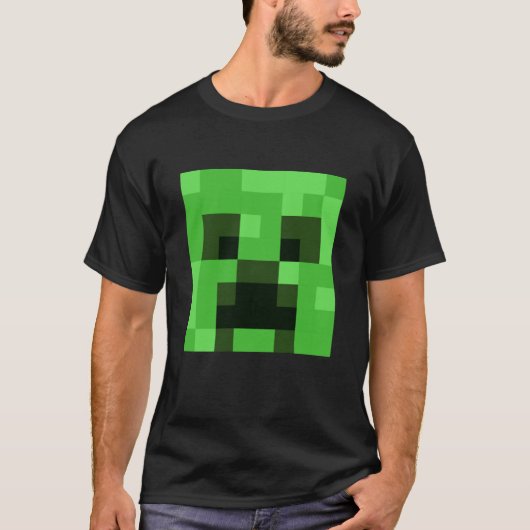 Minecraft Creeper Pixelated Big Face Character Tシャツ (正面)