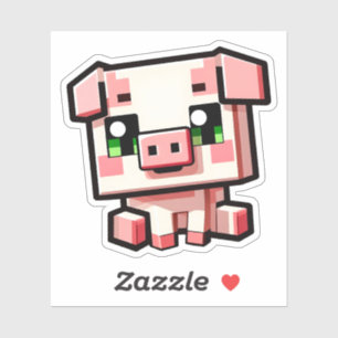 Minecraft, Cute Pig, Minecrafter,チビ(小さくかわいく書いた感じ) シール