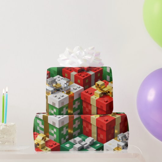 Minecraft Style Christmas Present Box Gift Wrap ラッピングペーパー (パーティーギフト)