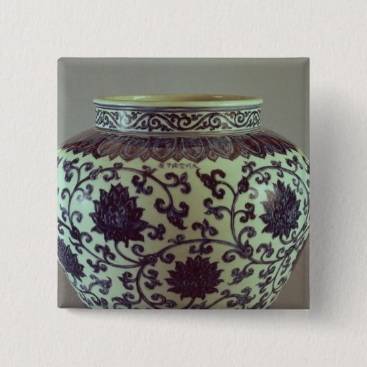 Mingの大きく青および白いつぼ 缶バッジ (正面)