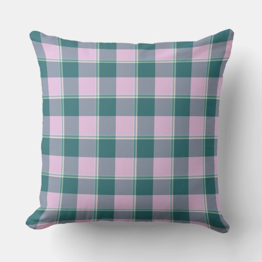 Ming and Melanie Plaid Pink Teal クッション (正面)
