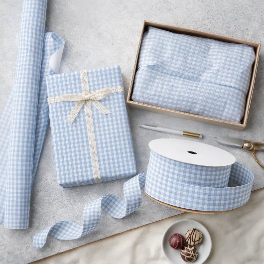 Mini Airy Blue Gingham Check Pattern ラッピングペーパー