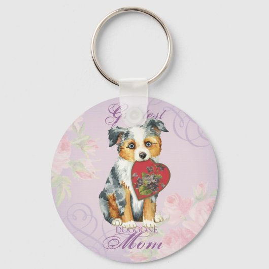 Mini American Shepherd Heart Mom キーホルダー (正面)