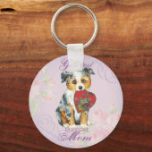 Mini American Shepherd Heart Mom キーホルダー (正面)