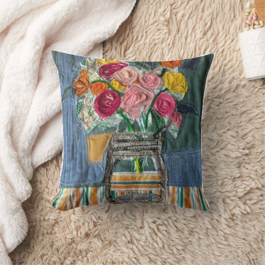 Mini artquilt design; Flower bouquet クッション (ブランケット)