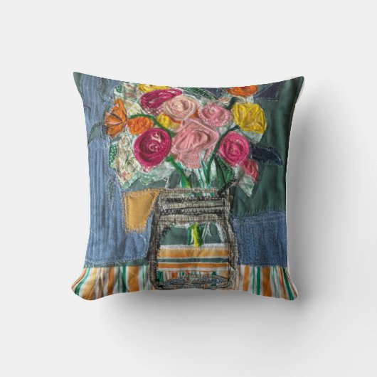 Mini artquilt design; Flower bouquet クッション (正面)