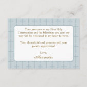 Mini Blue Cross First Holy Communion Thank You エンクロージャーカード (裏面)
