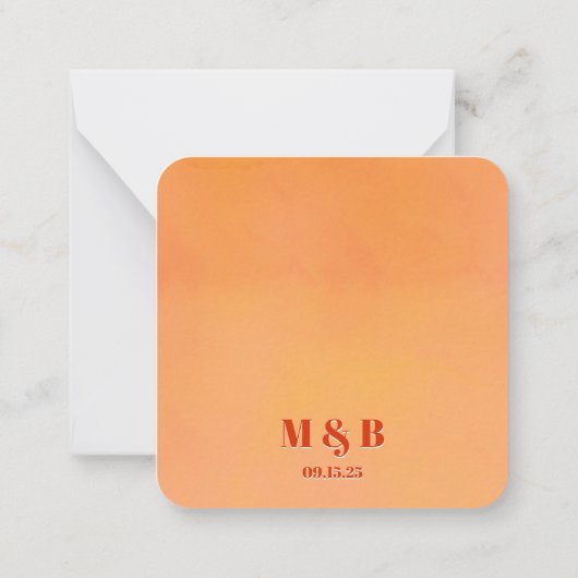 Mini Bold Orange Sunset Monogram Wedding Thank You ノートカード (裏面)
