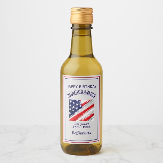 Mini Bottle Happy Birthday America Rustic Flag ワインラベル (正面)