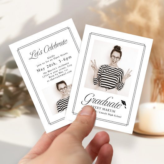 Mini Classic Framed Script Photo Grad invite エンクロージャーカード