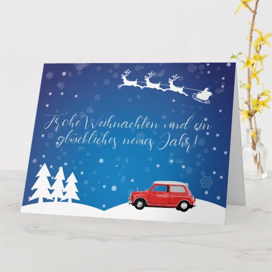 Mini Cooper Grußkarte Weihnachten Silvester カード (黄色い花)