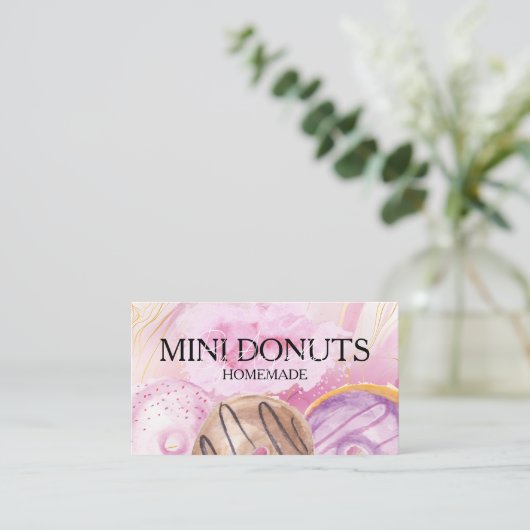 Mini Donuts Baker Bakery Treats Watercolor 名刺 (スタンド正面)