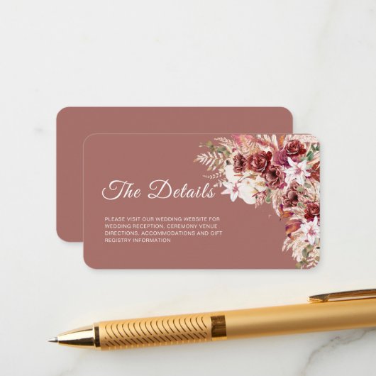 Mini Dusty Rosewood Floral QR Code Insert  エンクロージャーカード (正面/裏面インサイチュ)