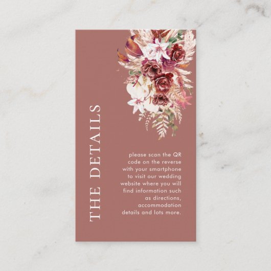Mini Dusty Rosewood QR Wedding Details エンクロージャーカード (正面)