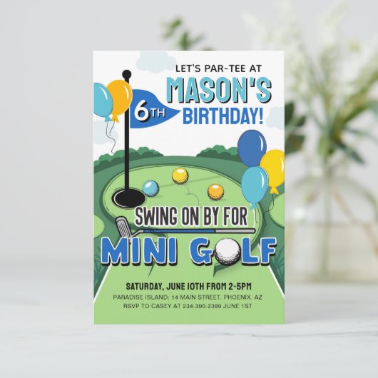Mini Golf Birthday Invitation, Putt Putt Birthday  招待状 (スタンド正面)