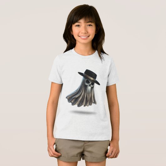 Mini Gothic Ghost – Kids Fedora Skull Spirit  トライブレンドＴシャツ (正面全面)