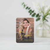 Mini Grad Cap Script Photo Graduation Invite エンクロージャーカード (スタンド正面)