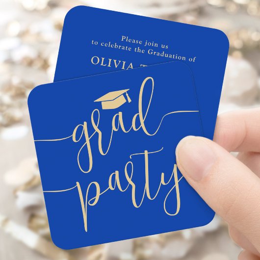 Mini Graduation Party Invitation Blue & Gold Card エンクロージャーカード