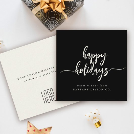 Mini Happy Holidays Scriptモダンビジネスロゴ ノートカード