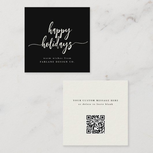 Mini Happy Holidays Script モダン Business QRコード ノートカード (正面/裏面)