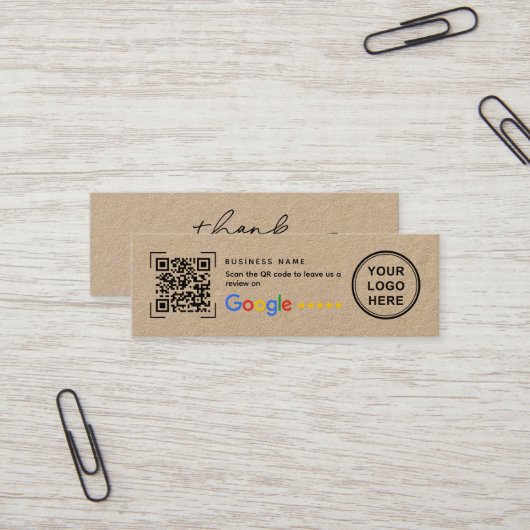 Mini Kraft Paper Google Review Thank You  スキニー名刺 (正面/裏面インサイチュ)